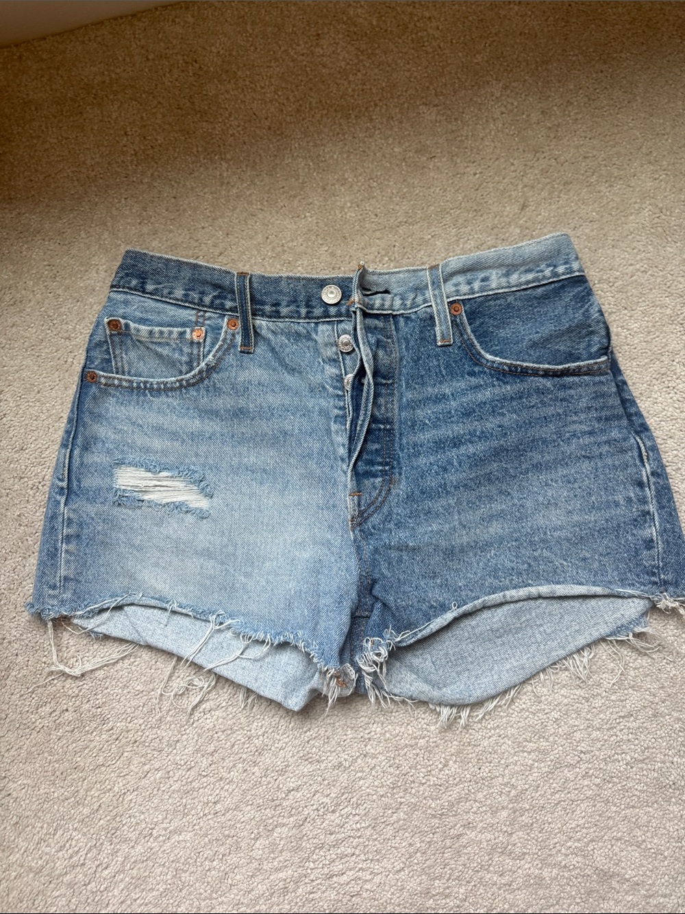 Levi's Two-Tone Distressed Denim Shorts - Light Blue & Medium Blue